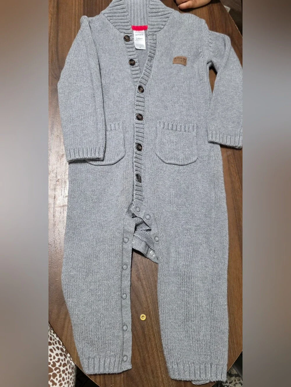 Carter's Light Gray Knit Cardigan Jumpsuit